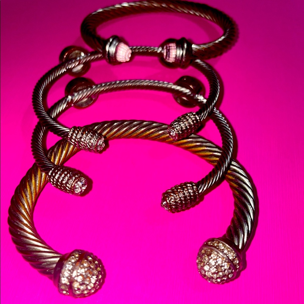 4 silver braided banded bracelets